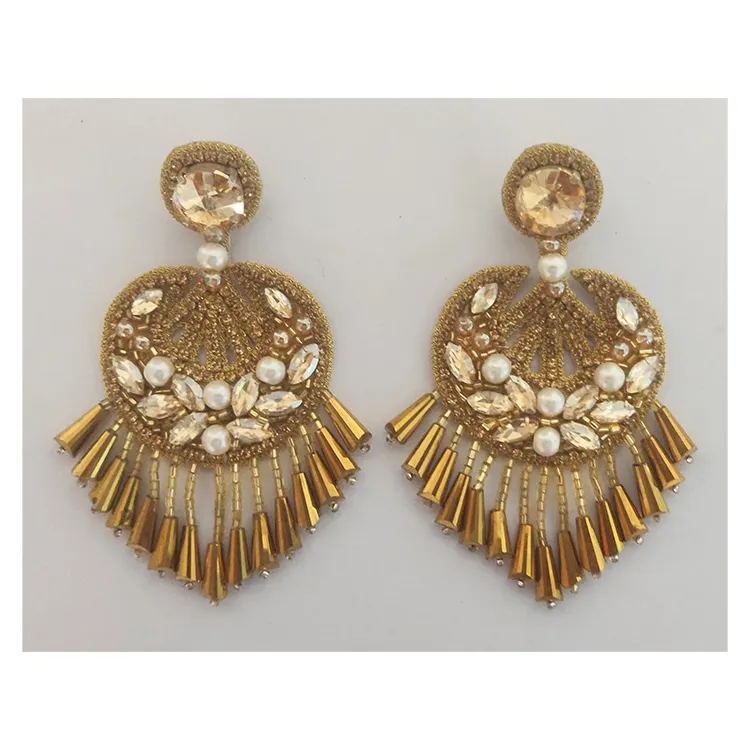 Stunning Look Custom Size Gold Chandelier Moon Shape Crystals Made Party Wear Drop Earrings from Indian Manufacturer