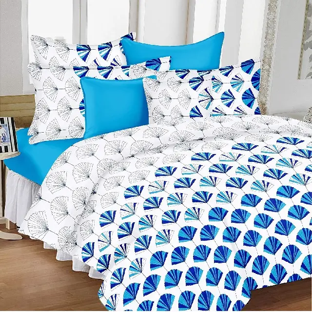 Mavi beyaz moda tasarlanmış % 100% organik pamuk ev dekorasyon GOTS sertifikalı yatak örtüsü lüks tasarımcı ev tekstili