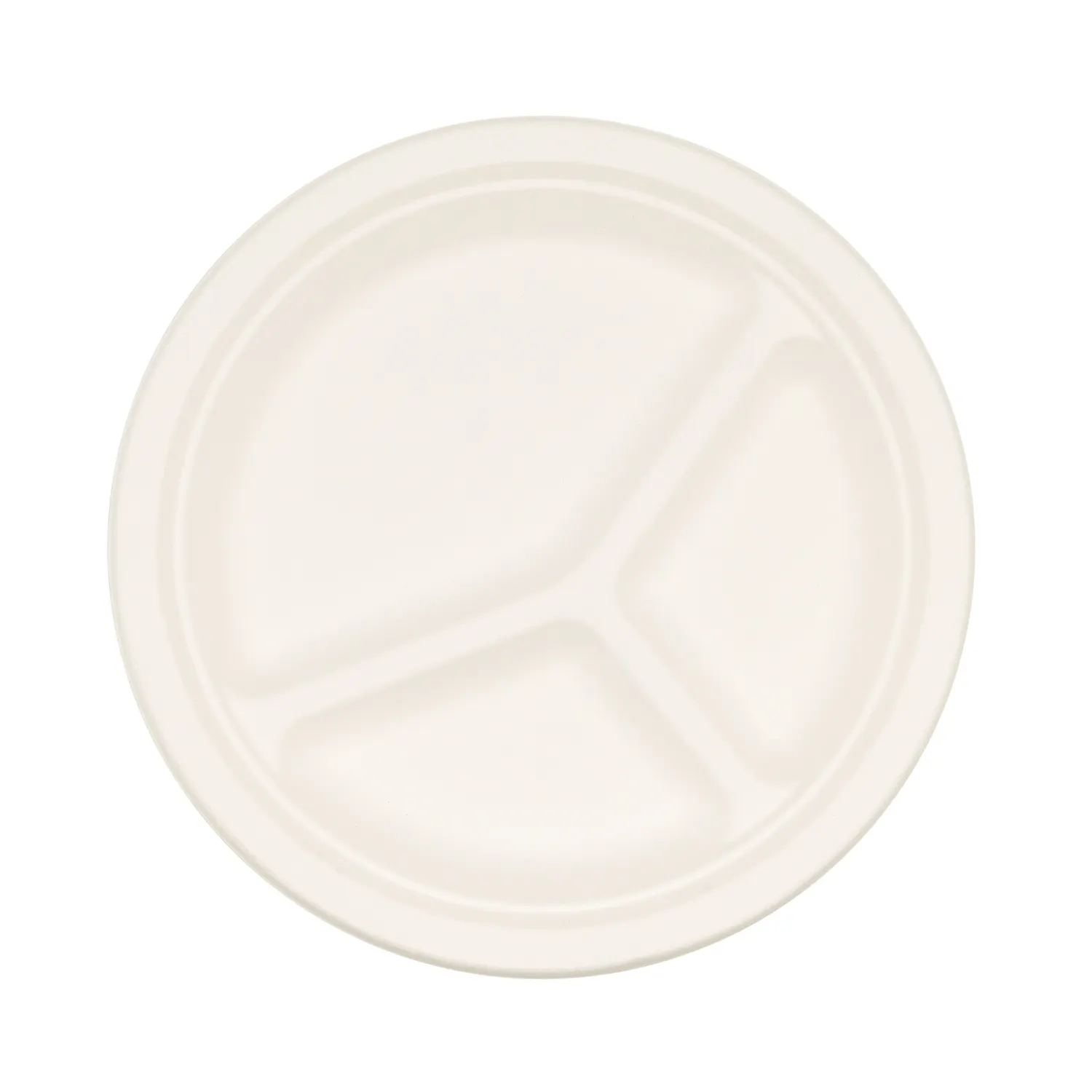10 inch 3 Compartments Compostable Biodegradable Sugarcane Bamboo Bagasse Round Plate