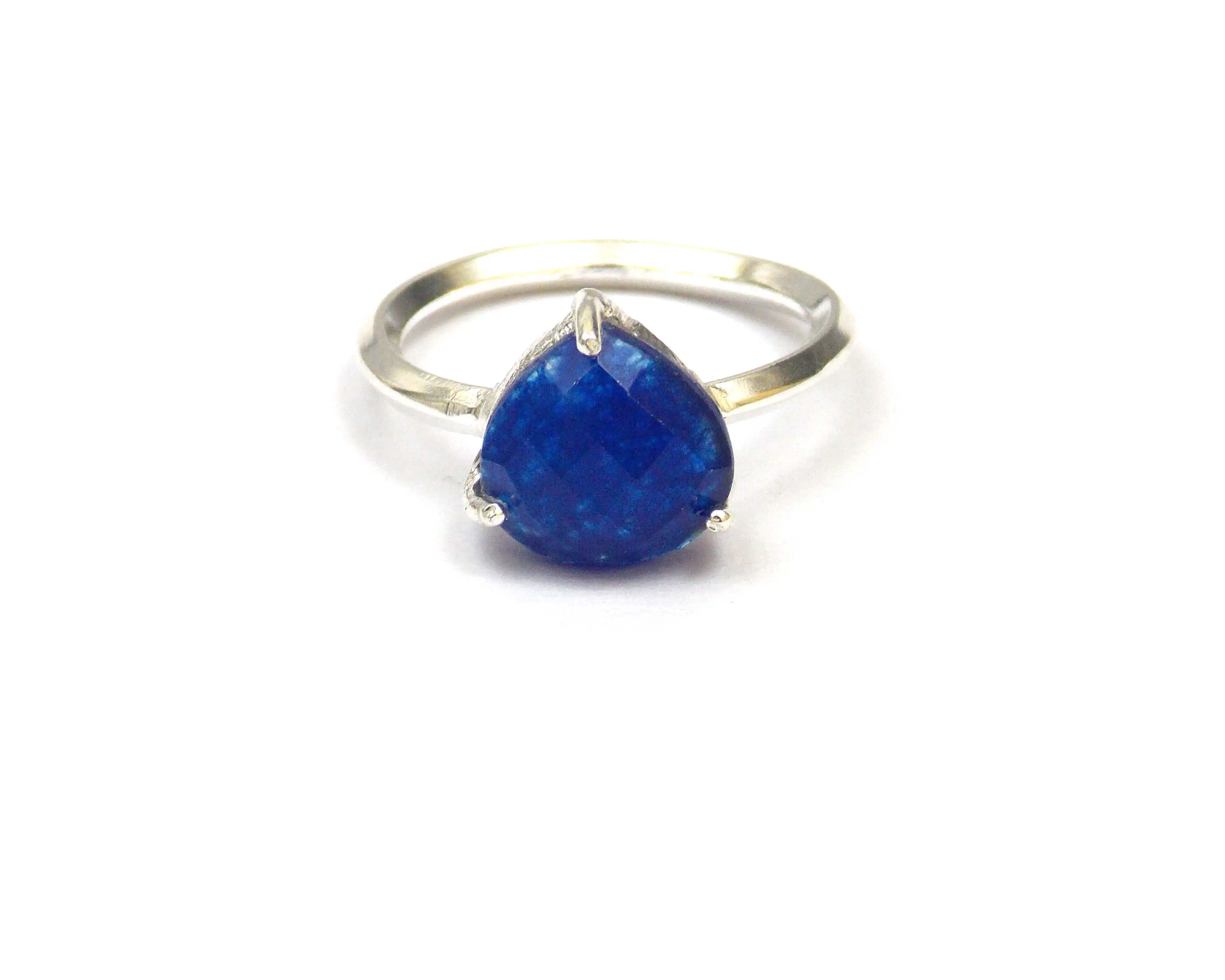 Färbter blauer Saphir Naturedelstein 925 Sterling-Silber herzförmig vergoldet Schmuck Geburtsstein Boho-Ring