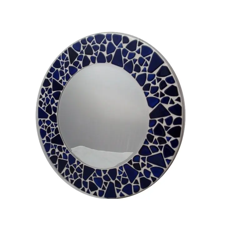 Modern Wall Mirror original fantasia elegante clássico vintage personalizado Blue & White Mosaic Round Decorative Mirror Frame