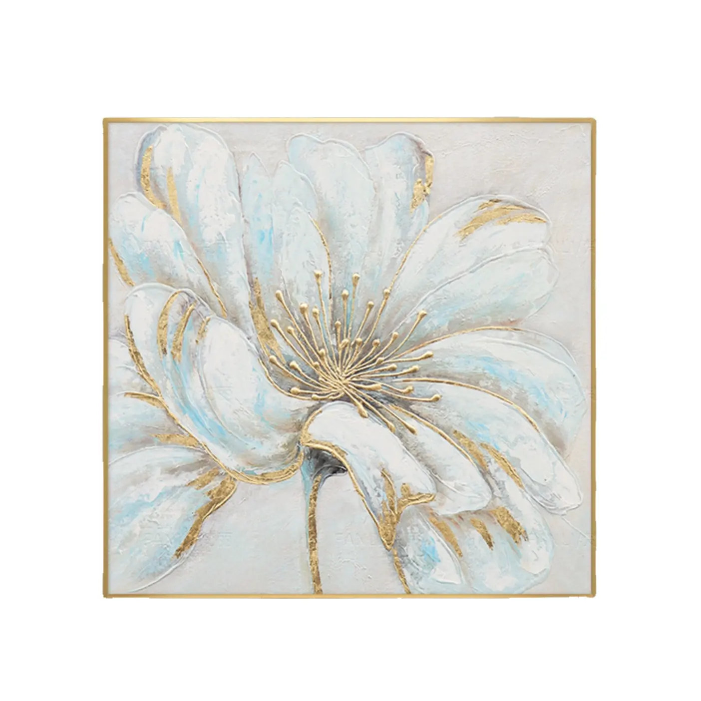 Main D'oeuvre Abstrait Feuille D'or Blanc Fleur Peinture À L'huile Photo D'art Moderne sur Toile