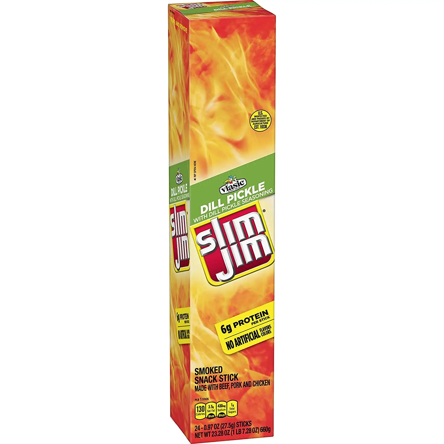 Slim Jim Giant Dill Pickle Smoked Meat Snack Sticks Beef Jerky 0.97 oz (Pack of 24)