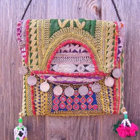 Banjara-Bolso de mano de trabajo bordado, Vintage, Tribal, indio, bohemio, indio Bolsa