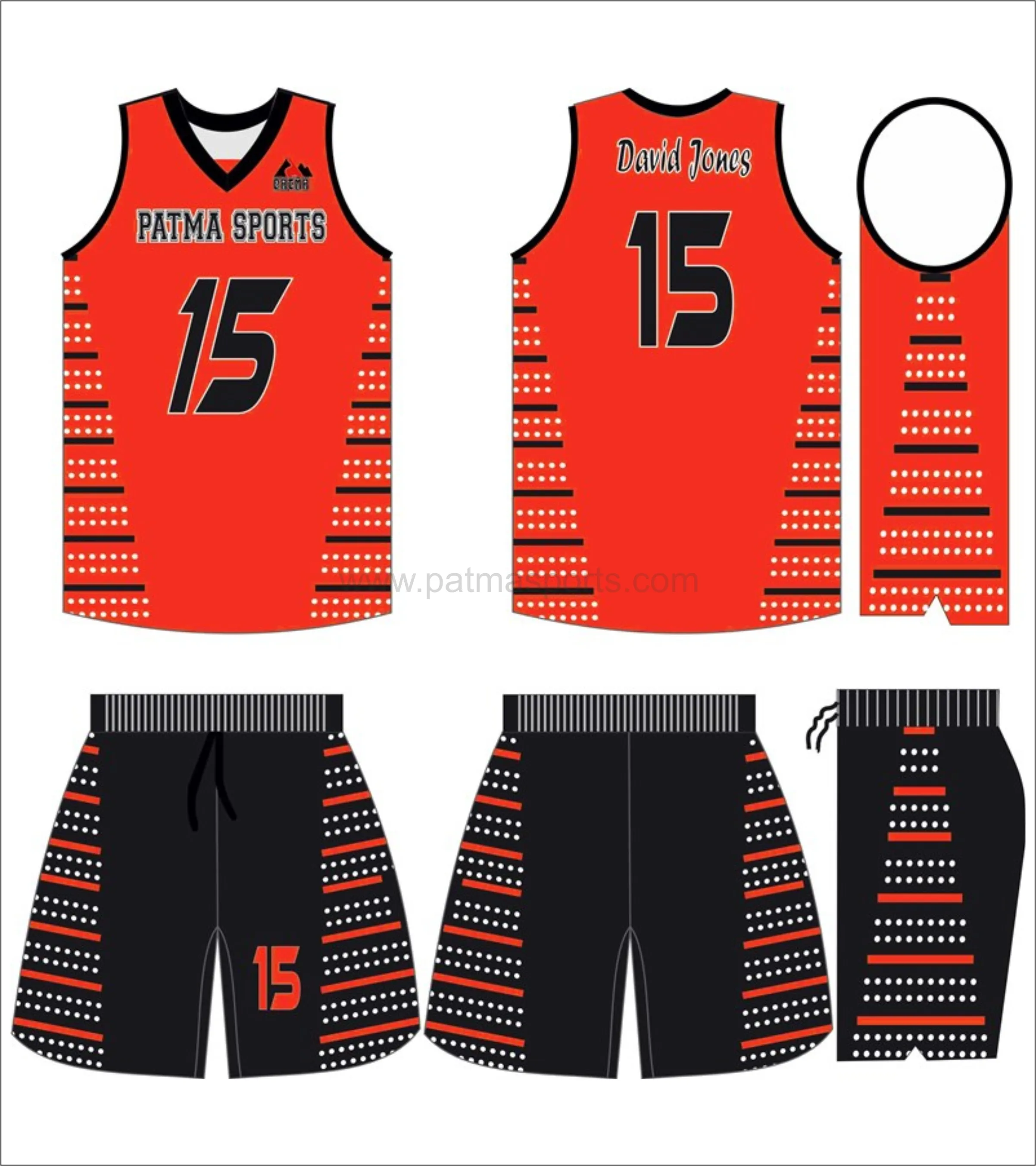 Peralatan seragam basket, baju basket, celana pendek basket dengan desain kustom, nama pemain dan label nomor, tas kemasan