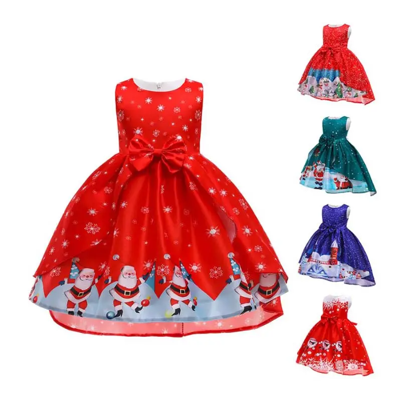 Roupas de natal para crianças, roupas infantis de desenho animado papai noel com estampa de arco para meninas de 3 a 8 anos KGCD-009