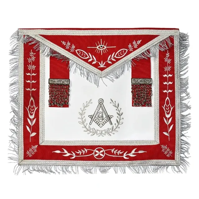 Masonic Blue Lodge Master Mason Machine Embroidery Red Apron Good Quality Masonic Aprons