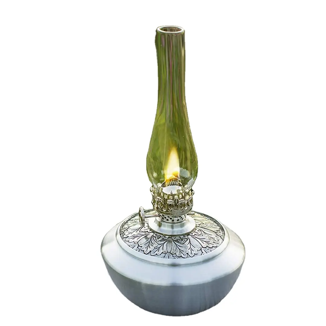 Lampe à huile classique utilisée comme décor de salon et de chambre à coucher Verre de couleur grise et métal Médaillon de feuilles élégant Lampes de table décoratives