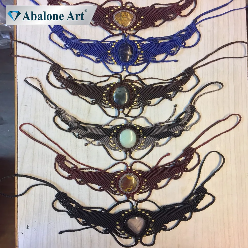 Прямая продажа с фабрики Abalone Art, веревка для макраме ручной работы, ожерелье из драгоценного камня, доступно для вечеринки