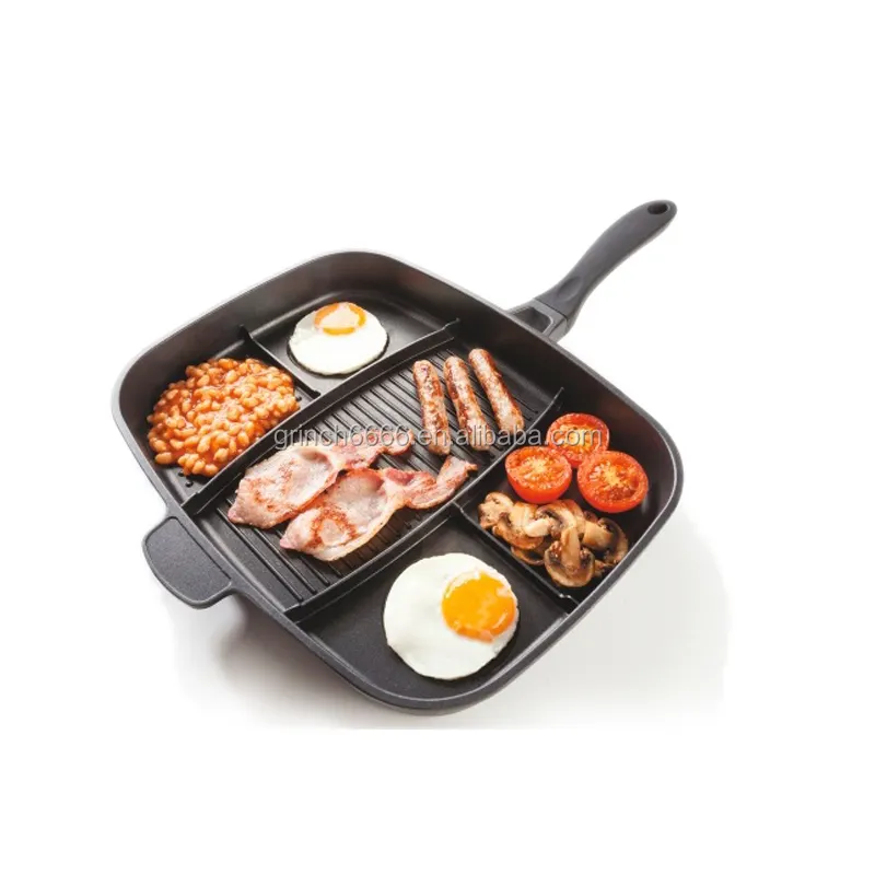 All in One Frying Pan 5 in 1 Multi Section Grill Breakfast Skillet with Non-Stick Coating and Soft Touch Handle