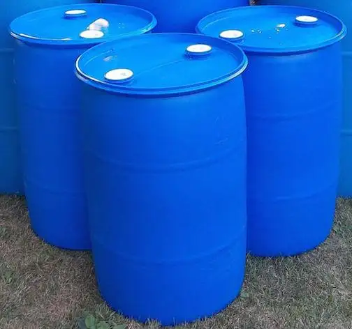 Baril de rangement à dessus ouvert bleu en plastique de 220 litres avec couvercle