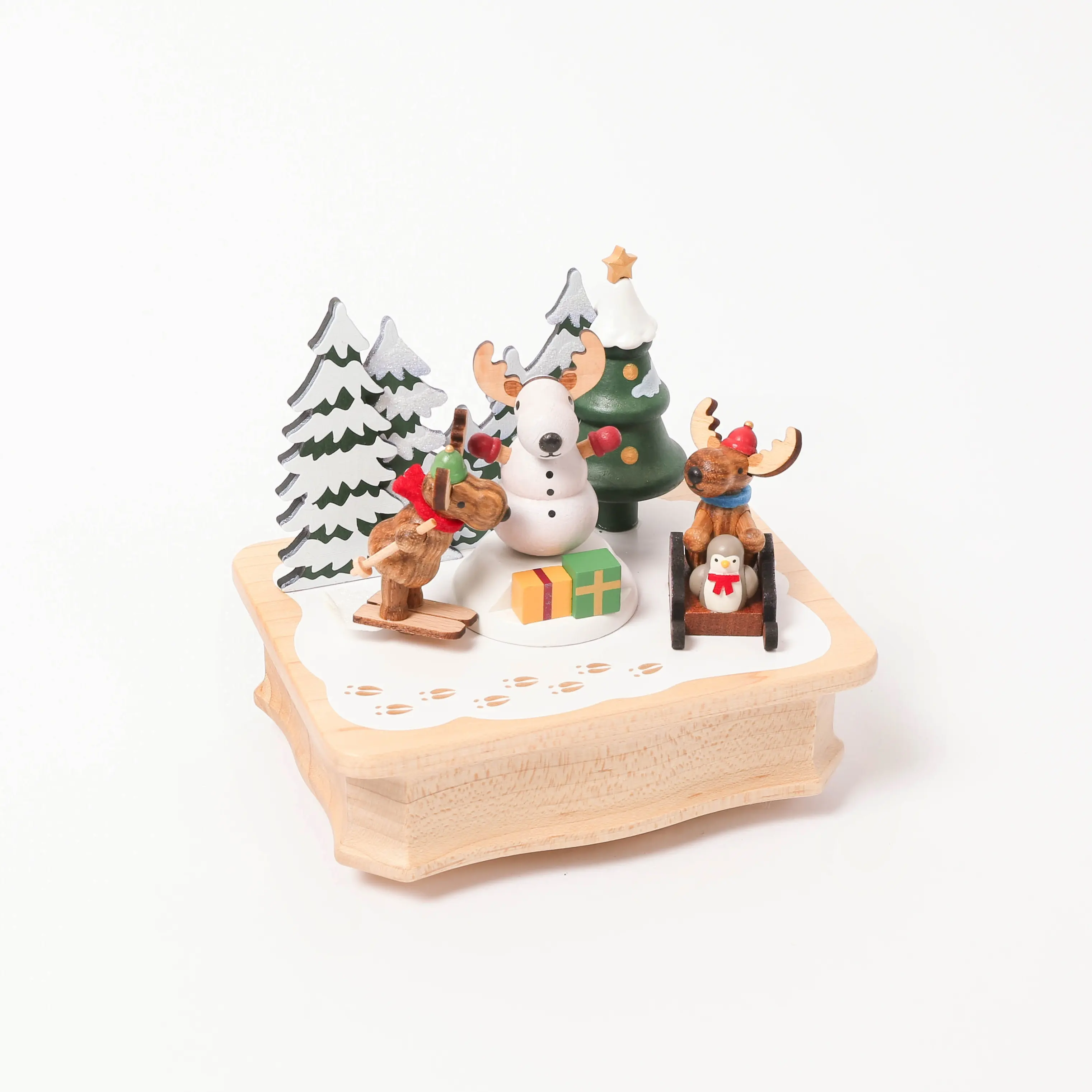 [X] Cadeau de vacances Wonderful Life Boîte à musique en bois Noël Ski Renne