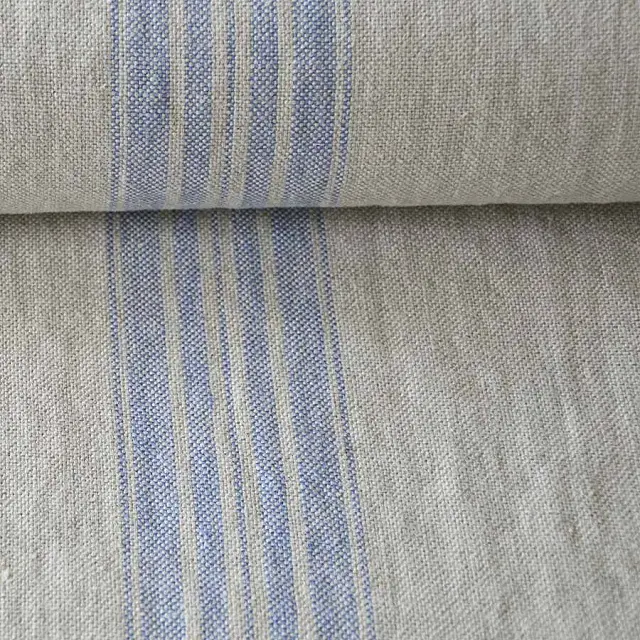 Tela de lino y algodón en rayas azules al por mayor fabricante de material de peso medio teñido de hilo personalizado en la India sostenible