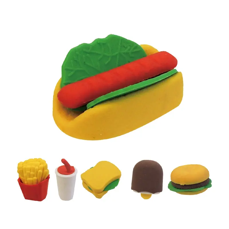 High quality Hot selling kids fun lead free no toxic mini cute 3d Fast food eraser
