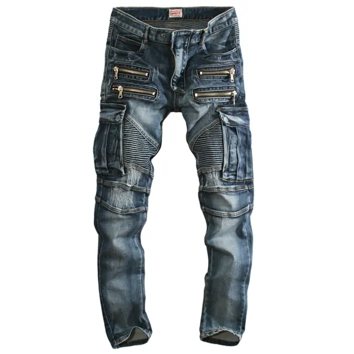 Mannen Hoge Kwaliteit Custom Hip Hoo Styled Cargo Jeans Schade Enkel Broek