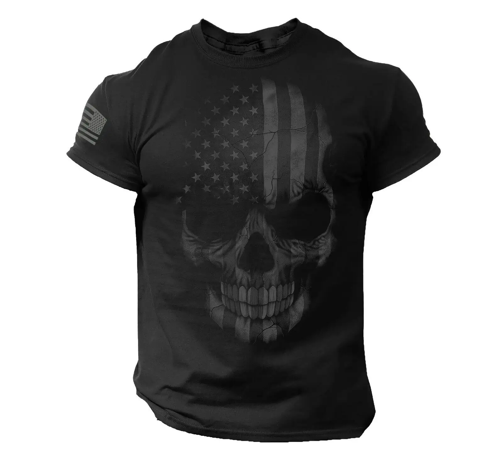 スカルUSAユーズド加工メンズTシャツアメリカ国旗Tシャツジムバイカー
