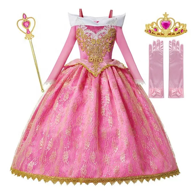 Fantasia de princesa manga longa para meninas, produtos de luxo, vestido de festa para crianças, com acessórios