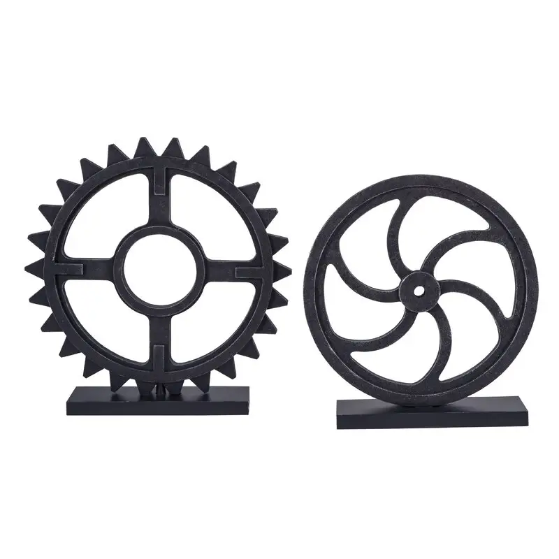 Luxuriöser Stil Fabrik Direkt verkauf schwarz pulver beschichtet 13,5 "2 Stück Rad Skulptur Set für Restaurant Hotel Büro Dekoration