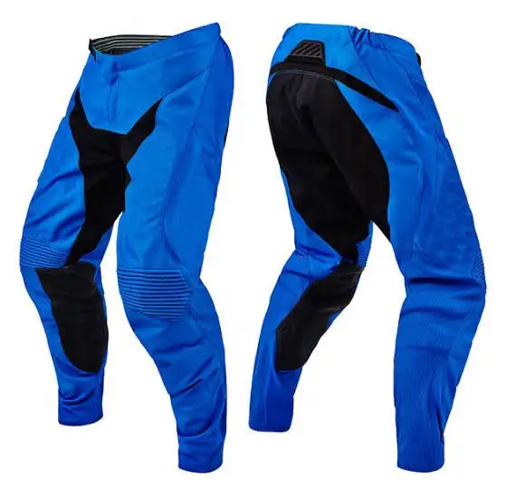 Süblimasyon mavi özelleştirilmiş tasarım streç esnek malzeme motosiklet ve oto yarış aşınma motokros cepli pantolon