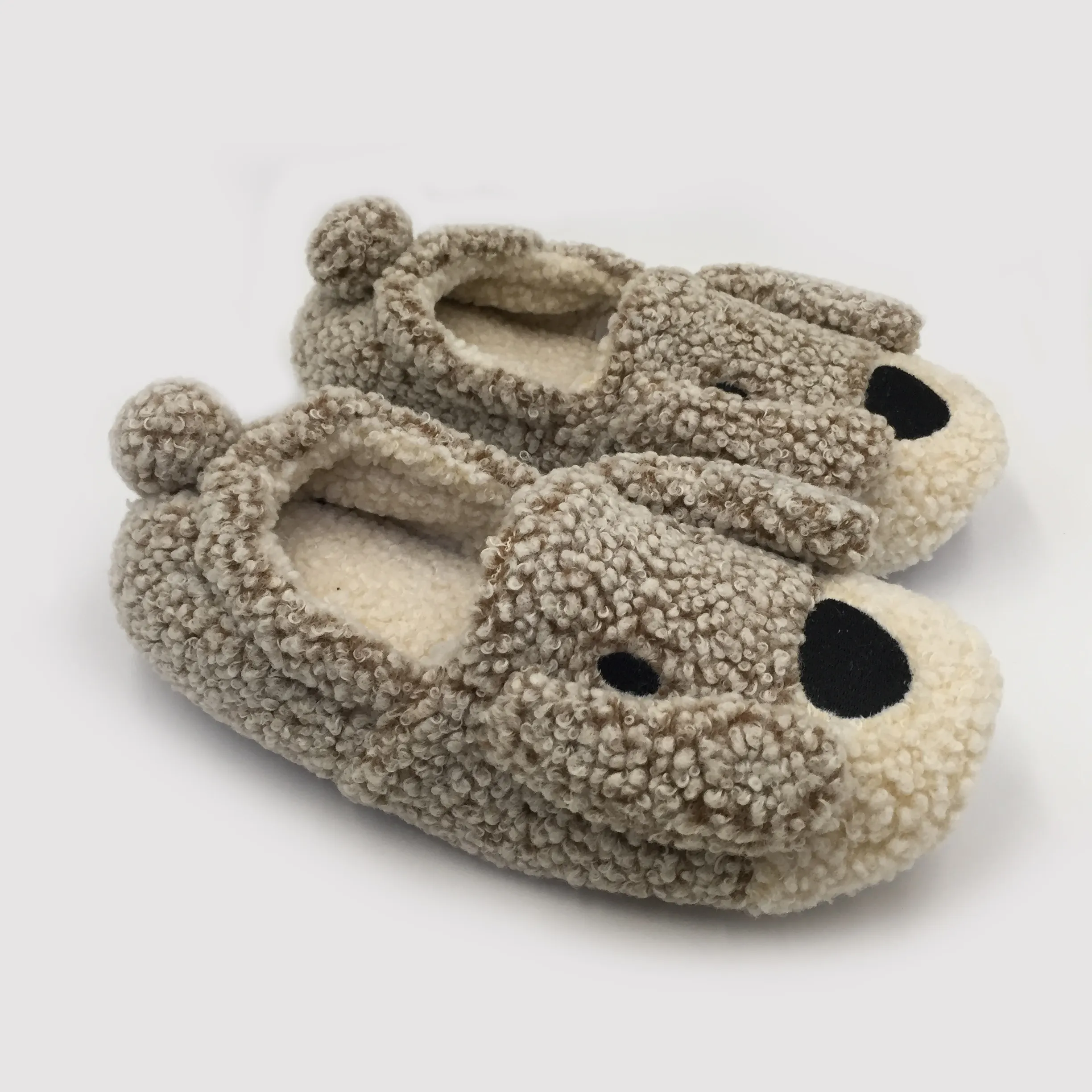 Fun cozy animal shaped 3D dog soft borg fleece slippers womens