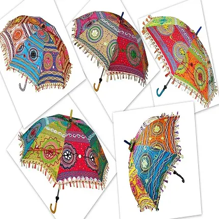 Parapluie d'extérieur pliable style bohème, en coton brodé à la main, rajasani, vente en gros