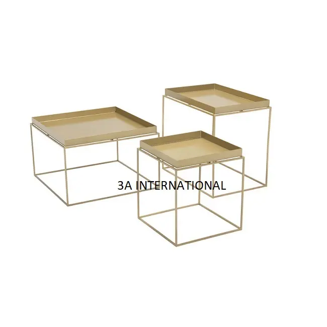 Design esclusivo in metallo annidato tavolo rifinito in oro Set di 3 moderni mobili decorativi per la casa soggiorno a qualità sostenibile