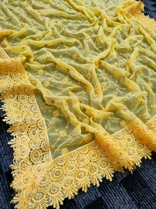 コルカタサリーオレンジの手刺繍ジョーゲットサリードレスのサリー卸売業者 - Product Image 5