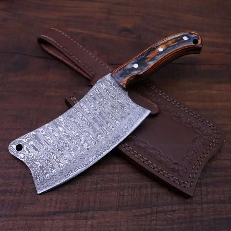 El yapımı şam çelik Cleaver bıçak doğrama bıçağı şef mutfak bıçağı ZR1492 mükemmel kolu kavrama