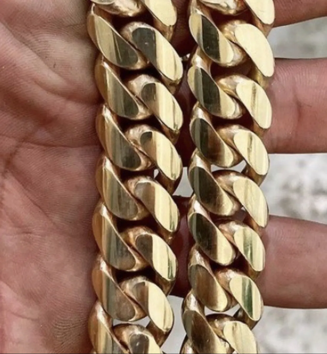 Eslabones cubanos Miami de oro puro de 10k 14k 18k (huecos, semisólidos + sólidos) 1mm a 12mm de ancho (18 "20" 22 "24" 26 "28" 30 "), fabricado en EE. UU.
