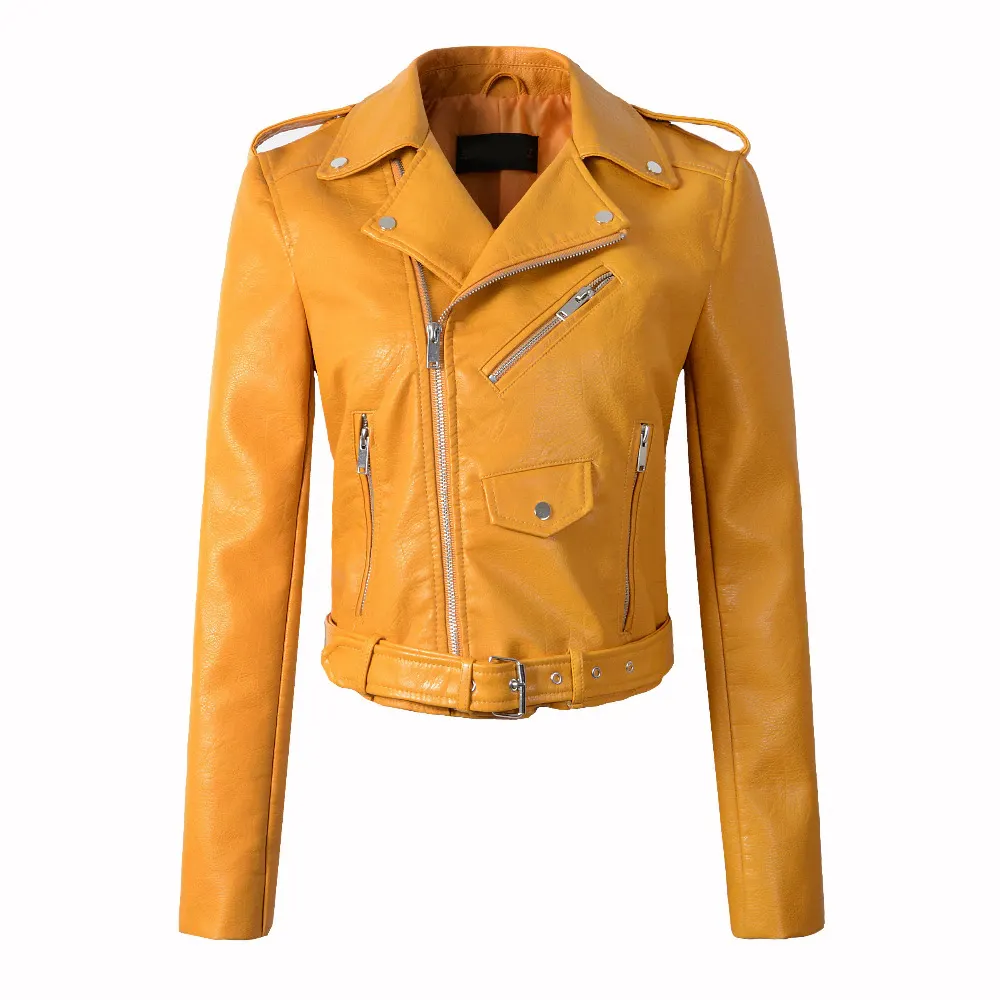Jaqueta de couro feminina, casaco de couro para motocicleta