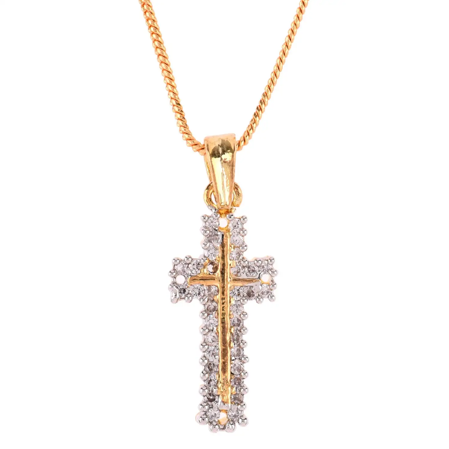 Indischer Zirkonia CZ Kristall kreuz versilbert Pandent Chain Geschenk Halskette Set Indischer Hersteller Schmuck für Frauen