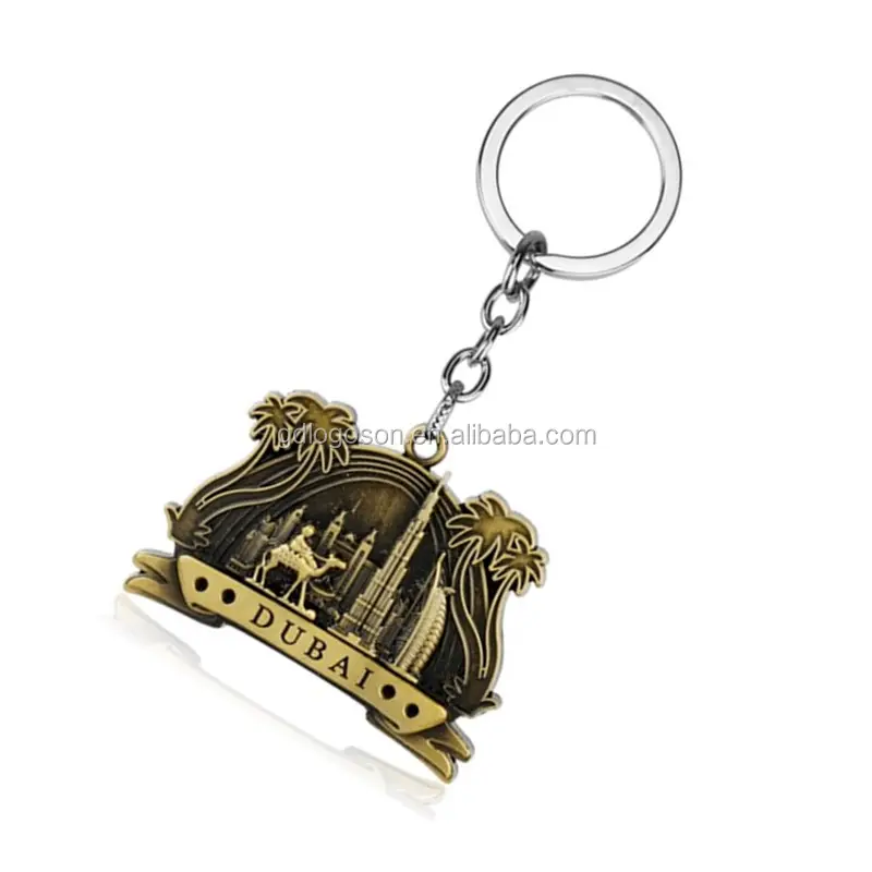 Großhandel Preise Antiken Bronze UAE Keychain Souvenir Dubai Gravierte Kamel Burj Khalifa Keychain Souvenirs