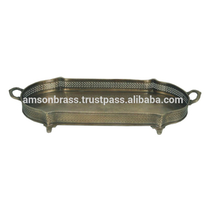 金属托盘，带侧手柄餐具托盘矩形镀银整理 - Product Image 2