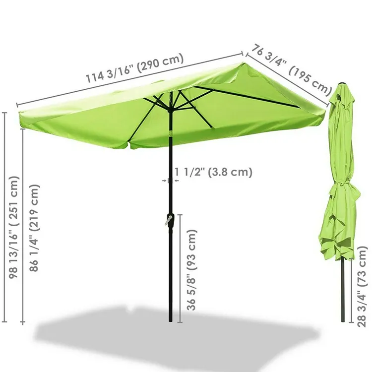 Mecanismo de inclinação para guarda-chuva de pátio grande, poste de aço quadrado com 6 costelas para café ao ar livre