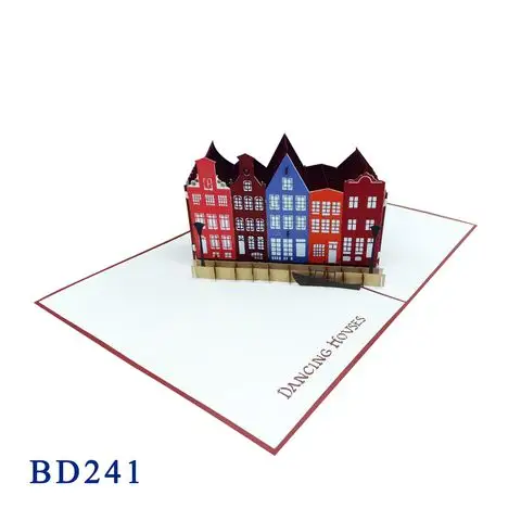 Bâtiments à Amsterdam 3D Pop Up Card fait à la main en gros personnalisé Pop Up Invitation célèbre salutation/nouveau Design/meilleure vente