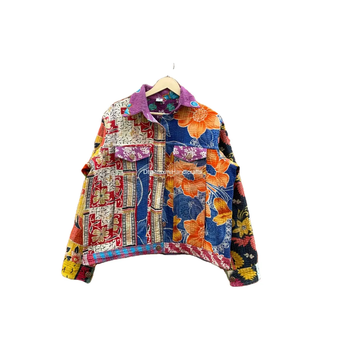 도매 하우스 코트 100% 코튼 데님 스타일 멀티 컬러 수제 민족 인쇄 디자이너 자켓 빈티지 Kantha 자켓