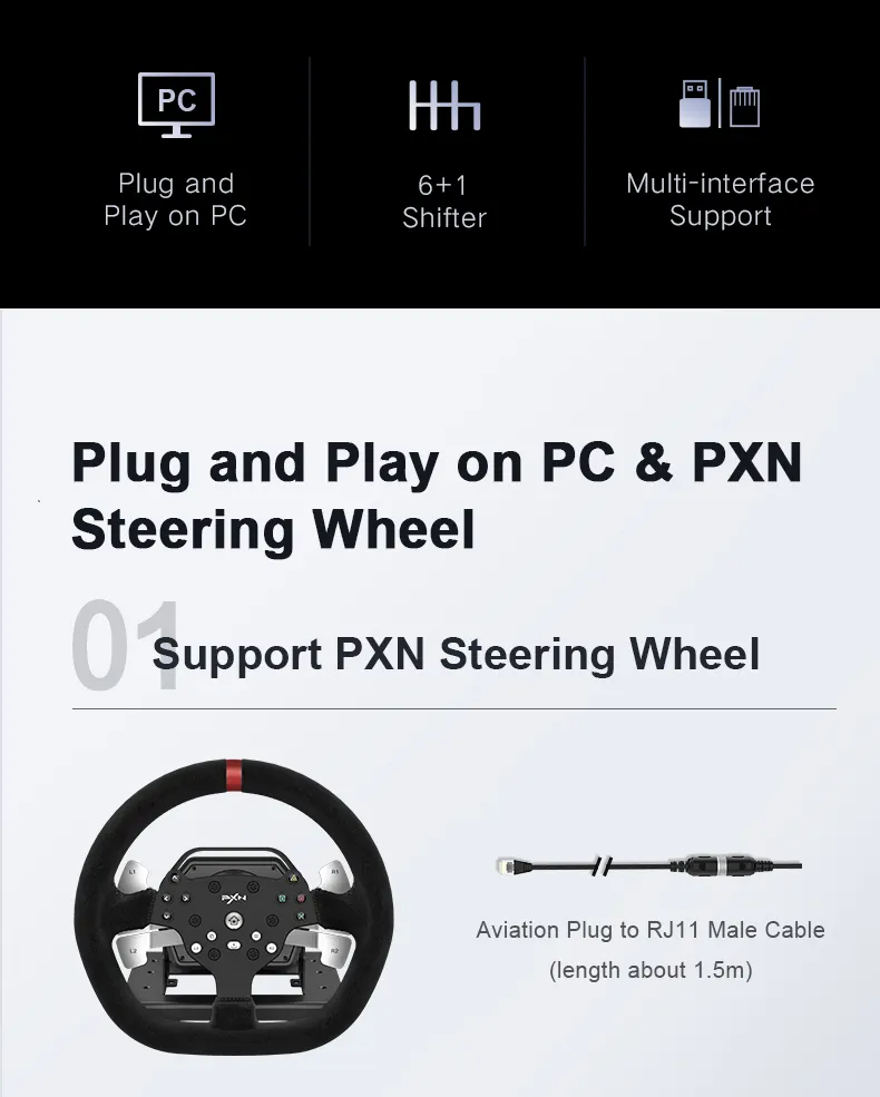 PXN V10 اهتزاز ردود الفعل بقوة سلكية بالدرجات مع دواسات وشيفتر للكمبيوتر الشخصي ، PS4 ، سلسلة Xbox