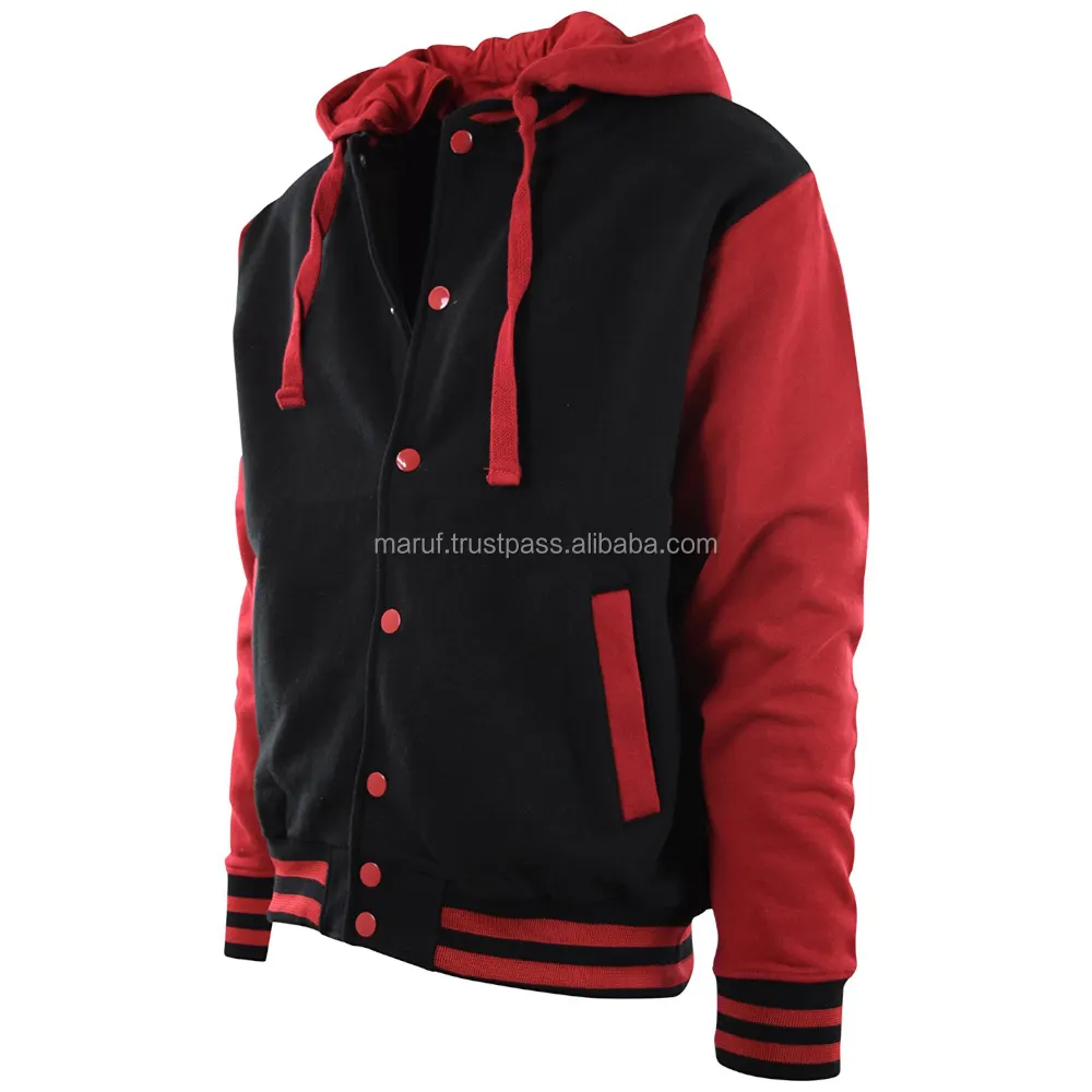 Winter Activewear Cotton Fleece personalizza la tua giacca college da Baseball in lana rossa personalizzata con cappuccio