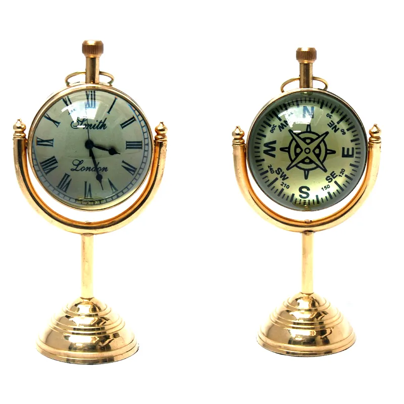 นาฬิกาตั้งโต๊ะทองเหลืองแบบแอนะล็อก,นาฬิกาทองเหลืองทั้งเรือนดีไซน์วินเทจนาฬิกาตกแต่งบ้านและสำนักงานโบราณราคาถูก