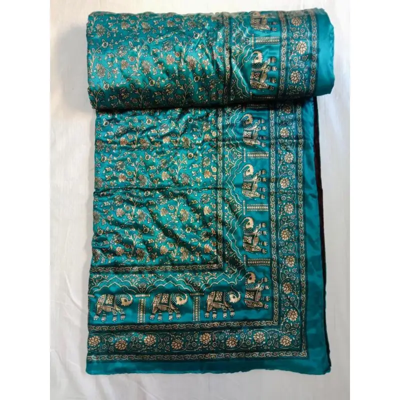 भारतीय हाथ ब्लॉक प्रिंट सभी मौसमों के लिए शुद्ध कपास साटन डबल बिस्तर रजाई हाथ सिले कपास प्रसिद्ध जयपुरी कंबल दिलासा