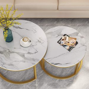 Juego de mesa clásica redonda de mármol blanco para sala de estar, mesa de centro, apilables, anidadas - Product Image 3
