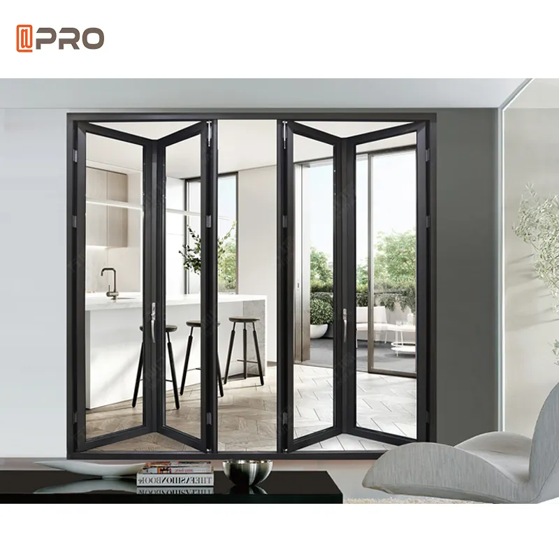 APRO Porte pliante en aluminium personnalisée Portes pliantes en aluminium à impact Portes en verre pliantes Bullet Pliage Patio Doors