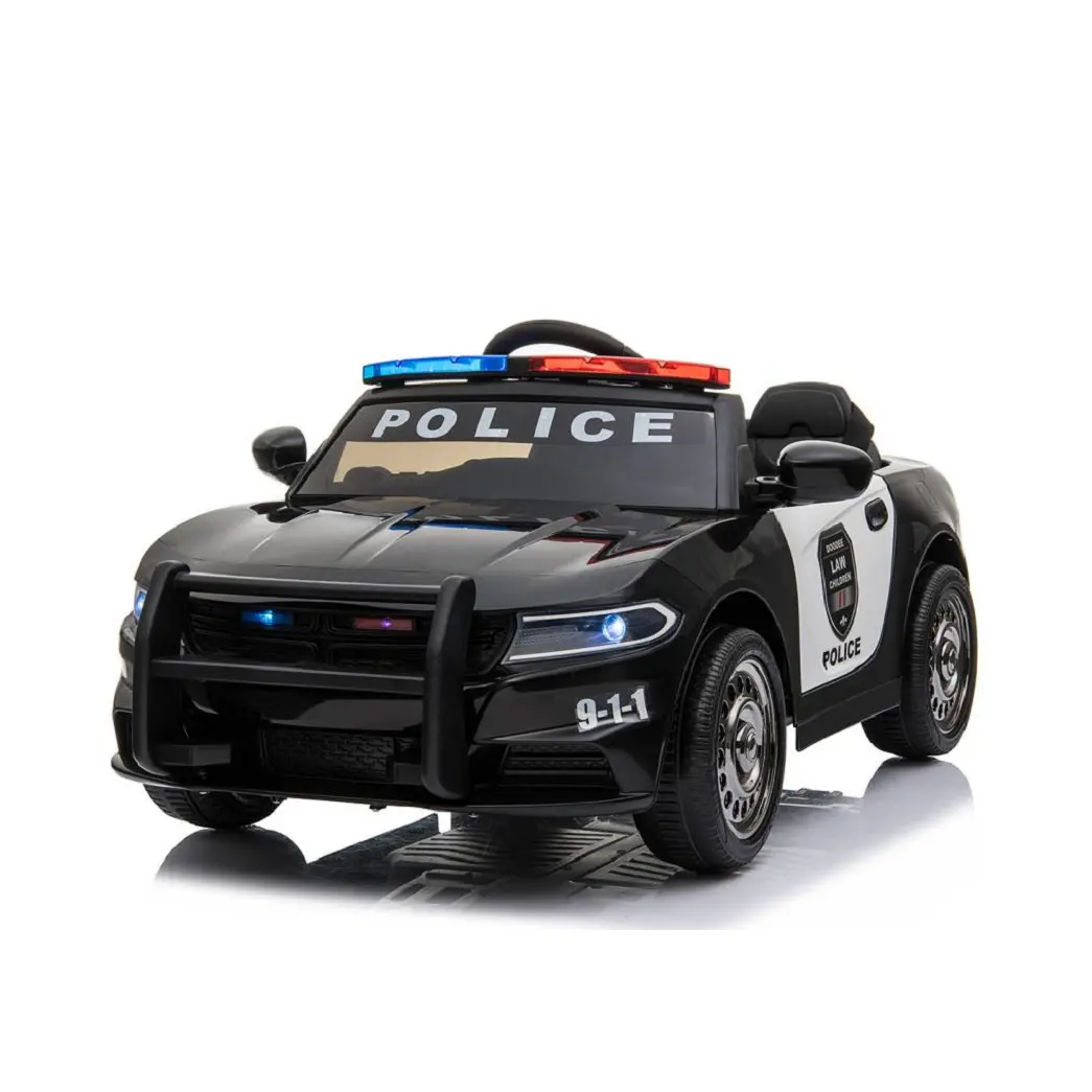 12V Kids Elektrische Ride-On Politie Auto Met Afstandsbediening Zwart