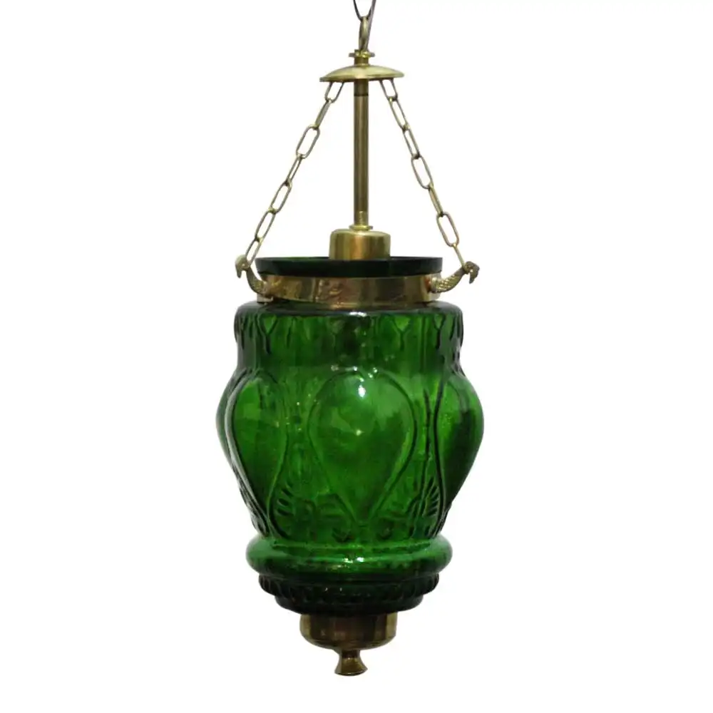 Lâmpada de teto de vidro verde feito à mão, compra a melhor preços na índia arts palace CL-96/21014