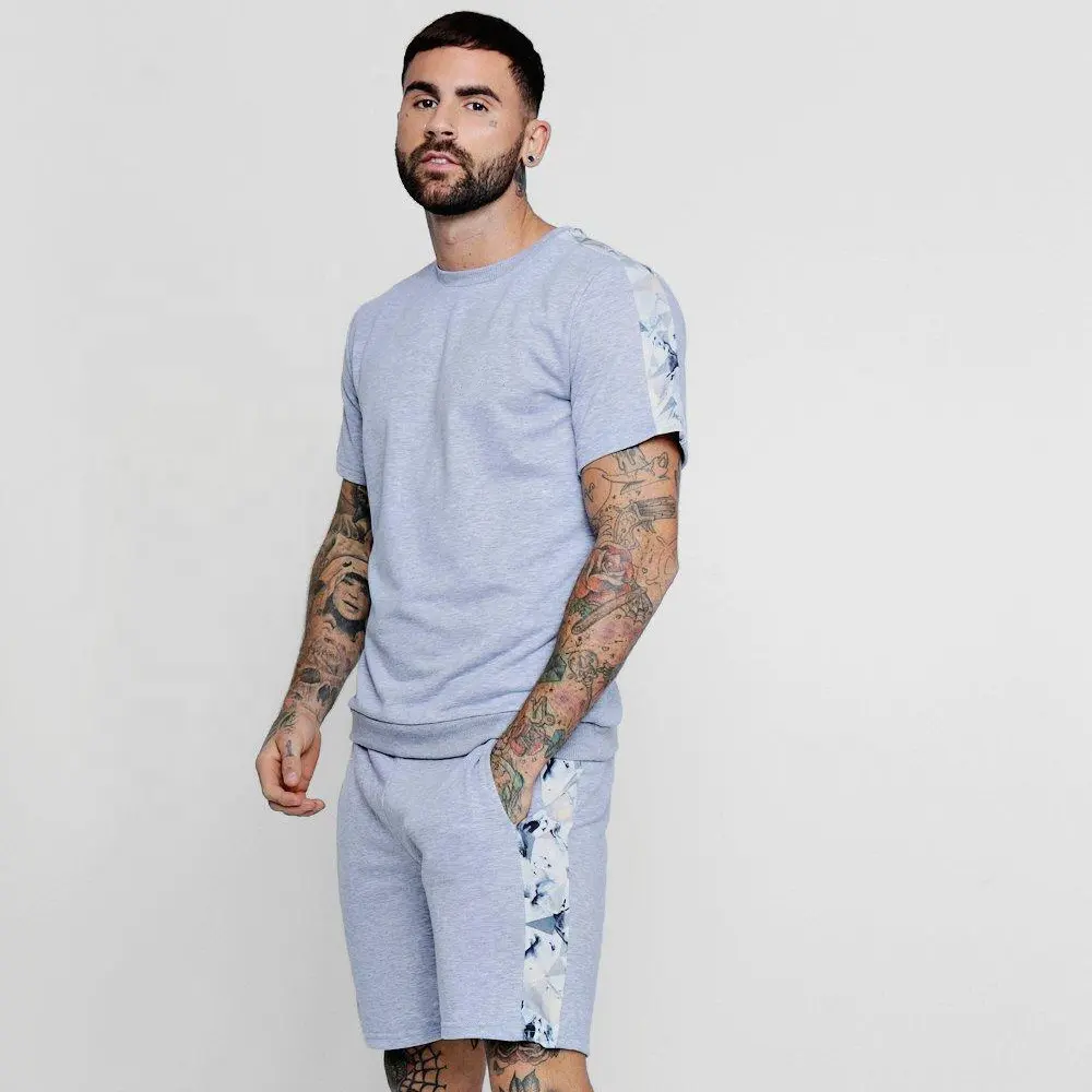 men's top quality printed custom sides panel t shirt and shorts set in very fair prices