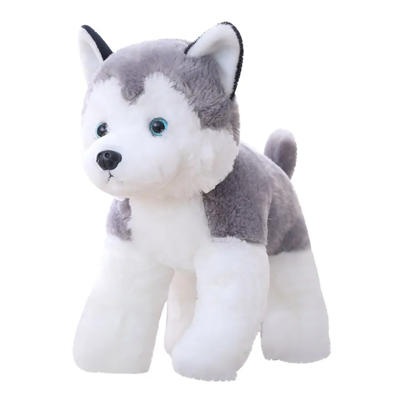 Cachorro de pelo largo para niños, animal de peluche suave de pie, juguete de husky