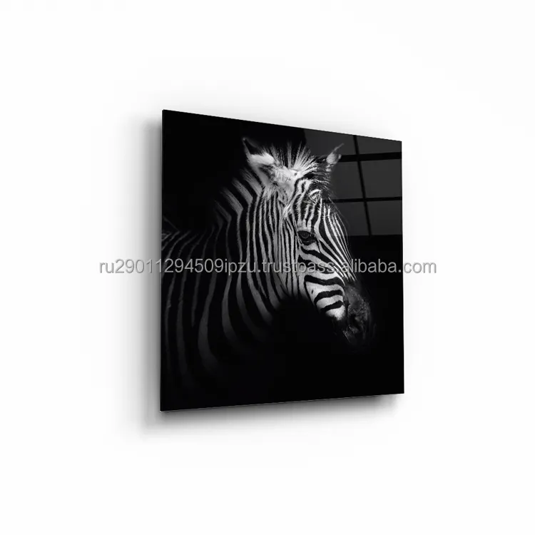 Pintura sobre vidrio "zebra", arte 40x40 WB-02-62-03, imagen muy realista, arte de pared para sala de estar