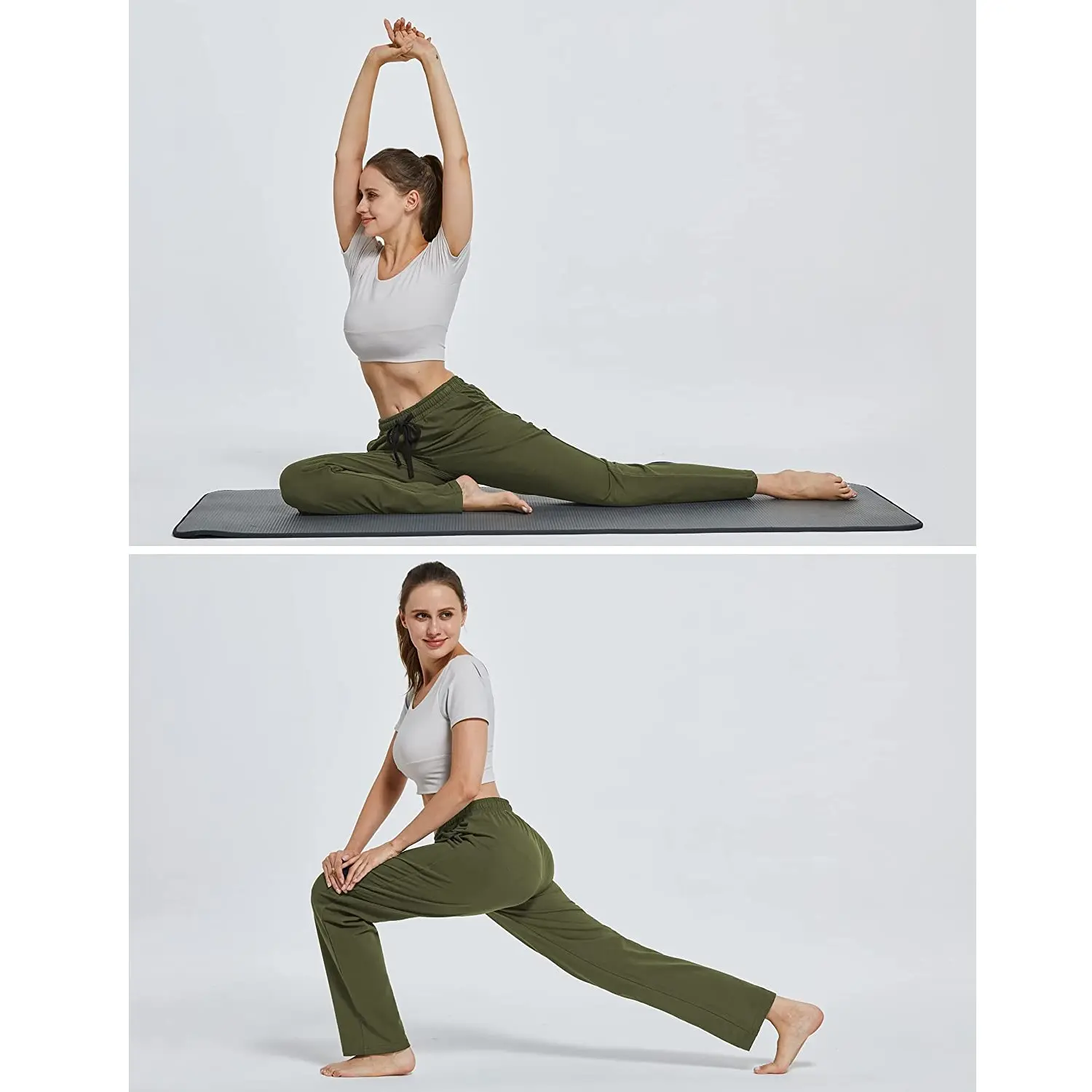 Camiseta de Yoga para mujer, pantalones de chándal atléticos de algodón, pantalones cortos de pierna ancha rectos con bolsillos interiores, pantalones de yoga transpirables suaves