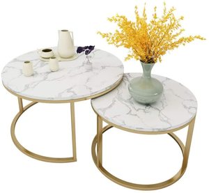 Juego de mesa clásica redonda de mármol blanco para sala de estar, mesa de centro, apilables, anidadas - Product Image 4