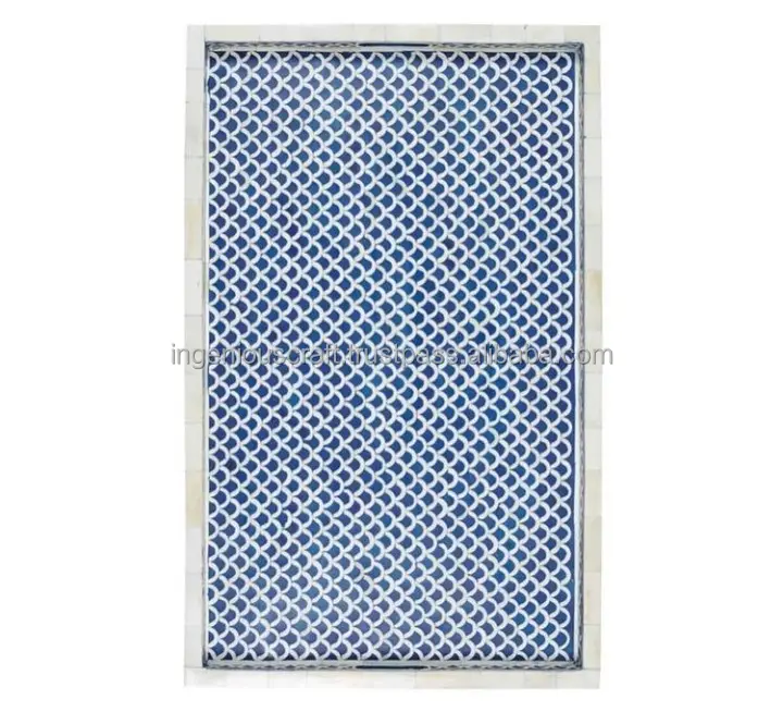 LATEST DESIGN Best quality manufacturer rectangle blue bone inlay fish scale design tray by ingenious craft